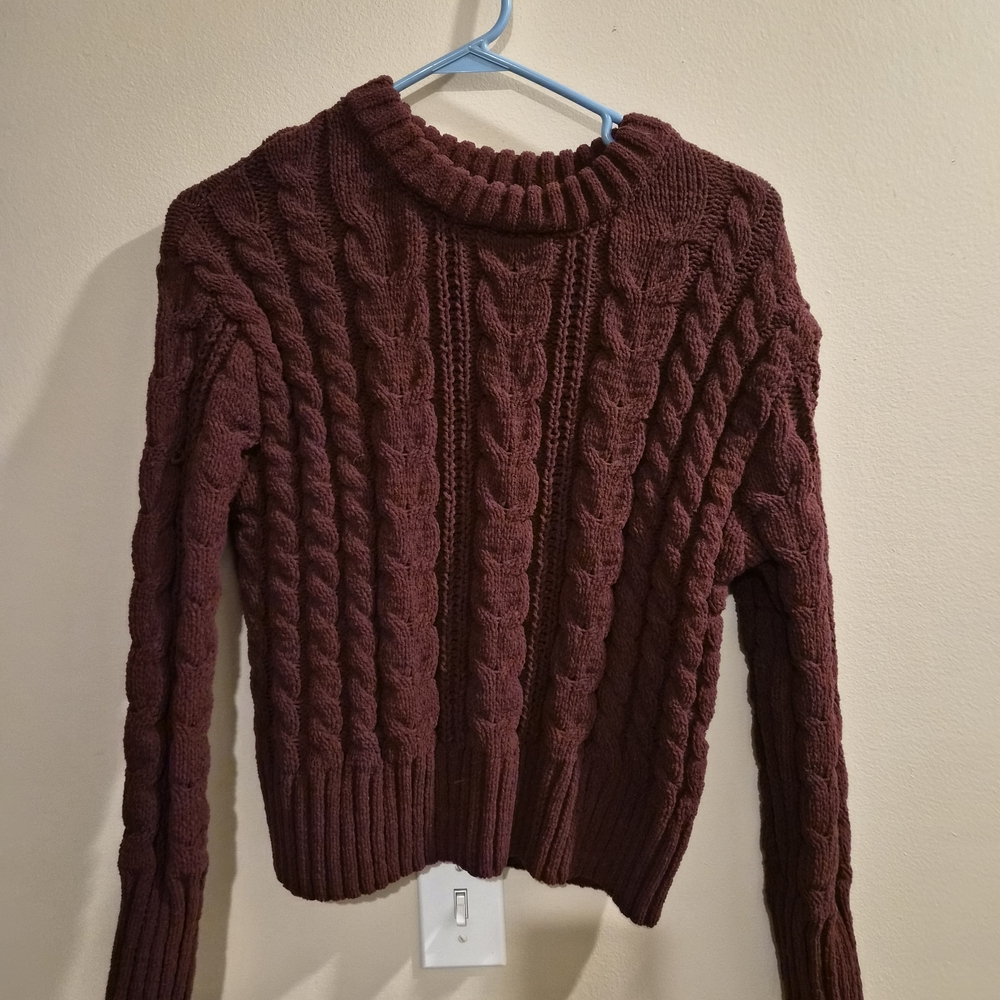 SO Burgundy Cable Knit Crewneck Sweater